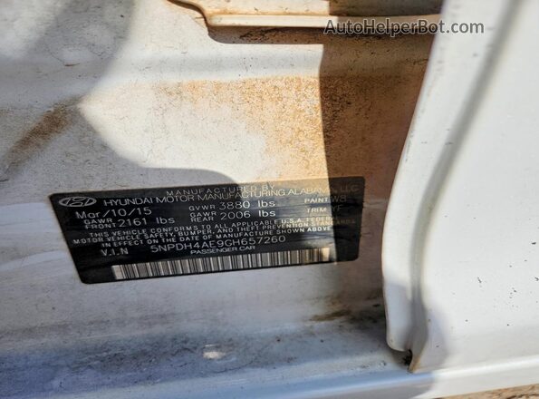 5NPDH4AE9GH657260 2016 HYUNDAI ELANTRA White Շարժիչի բաժամունքի տեսք