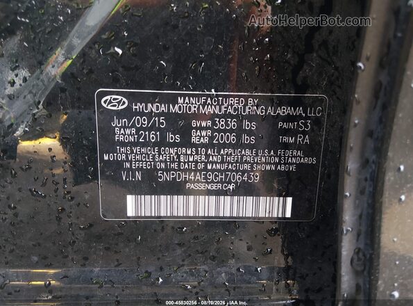 5NPDH4AE9GH706439 2016 HYUNDAI ELANTRA Black Widok komory silnika