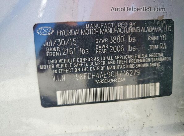 5NPDH4AE9GH736279 2016 HYUNDAI ELANTRA Silver Engine compartment view