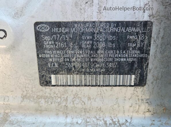 5NPDH4AE9GH763417 2016 HYUNDAI ELANTRA Silver ძრავის განყოფილების ხედი