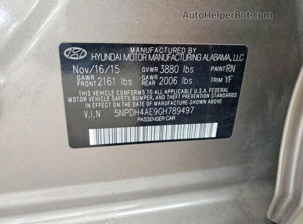 5NPDH4AE9GH789497 2016 HYUNDAI ELANTRA Beige Vista del compartimento del motor