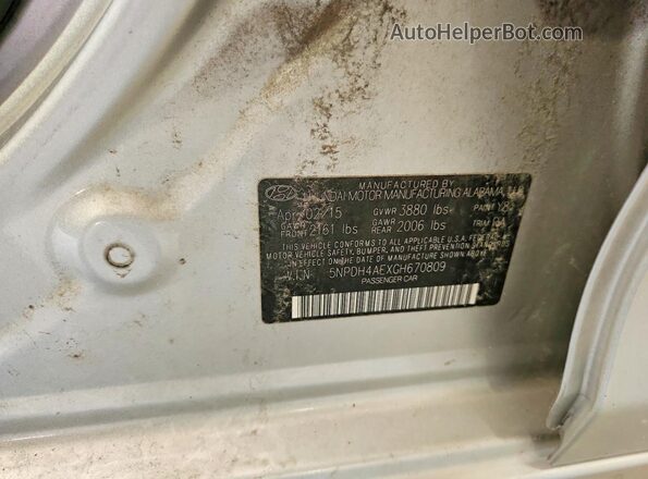 5NPDH4AEXGH670809 2016 HYUNDAI ELANTRA Silver VIN կոդի պիտակի տեսք