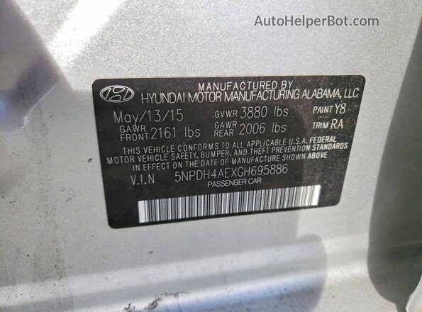 5NPDH4AEXGH695886 2016 HYUNDAI ELANTRA Silver Vista del compartimento del motor