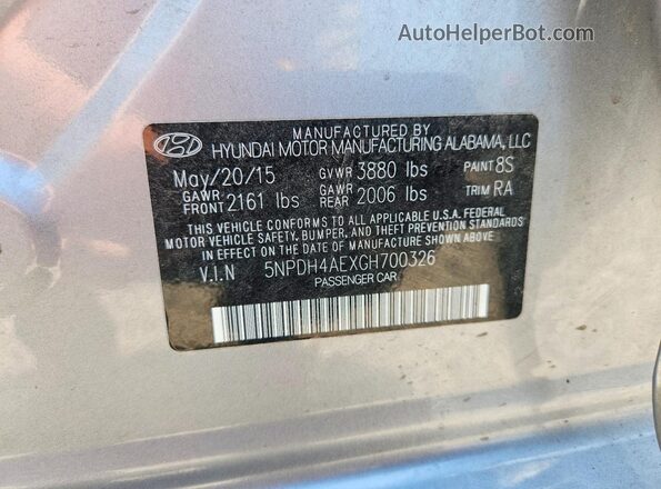 5NPDH4AEXGH700326 2016 HYUNDAI ELANTRA Gray ძრავის განყოფილების ხედი