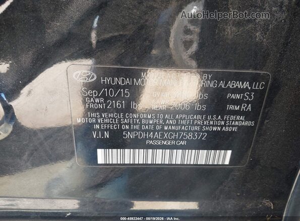 5NPDH4AEXGH758372 2016 HYUNDAI ELANTRA Black Engine compartment view