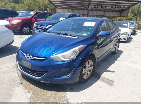 5NPDH4AEXGH774622 2016 HYUNDAI ELANTRA Blue წინა მარცხენა ხედი სამი მეოთხედიდან