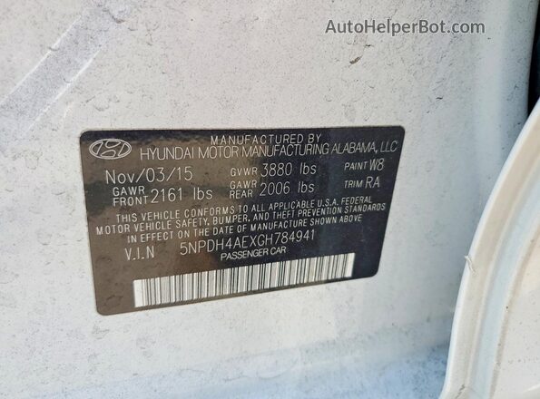 5NPDH4AEXGH784941 2016 HYUNDAI ELANTRA Белый Вид подкапотного пространства