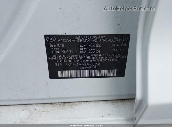 5NPE24AA2JH682981 2018 HYUNDAI SONATA White Vista del compartimento del motor