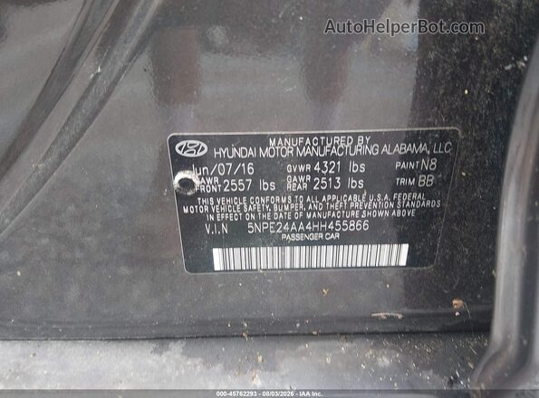 5NPE24AA4HH455866 2017 HYUNDAI SONATA Gray Vista del compartimento del motor