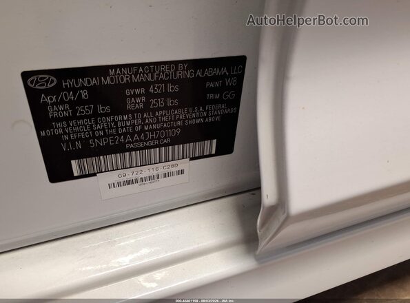 5NPE24AA4JH701109 2018 HYUNDAI SONATA White Engine compartment view