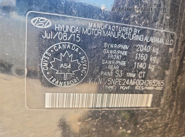 5NPE24AF0GH265265 2016 HYUNDAI SONATA Black Widok komory silnika
