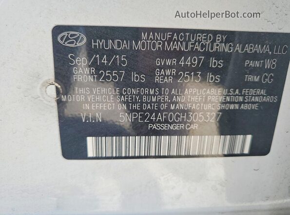 5NPE24AF0GH305327 2016 HYUNDAI SONATA White Vista del compartimento del motor