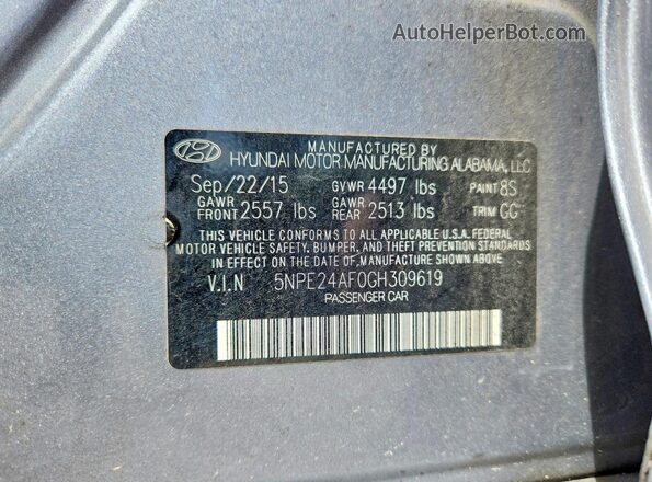 5NPE24AF0GH309619 2016 HYUNDAI SONATA Silver Widok komory silnika