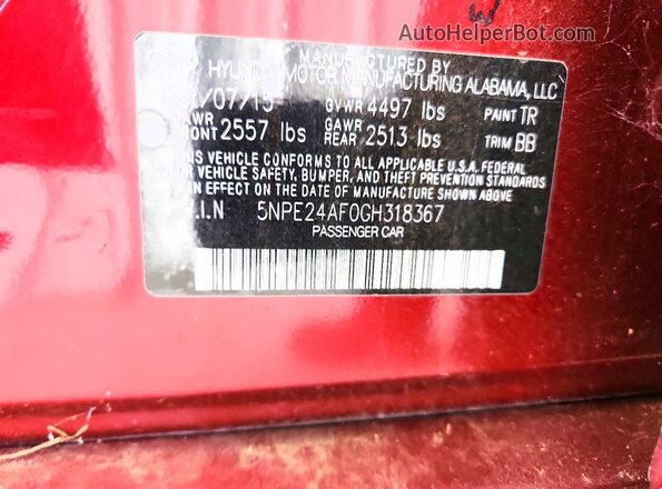 5NPE24AF0GH318367 2016 HYUNDAI SONATA Maroon Vista del compartimento del motor