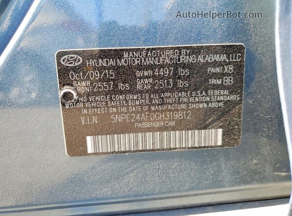 5NPE24AF0GH319812 2016 HYUNDAI SONATA Blue Շարժիչի բաժամունքի տեսք