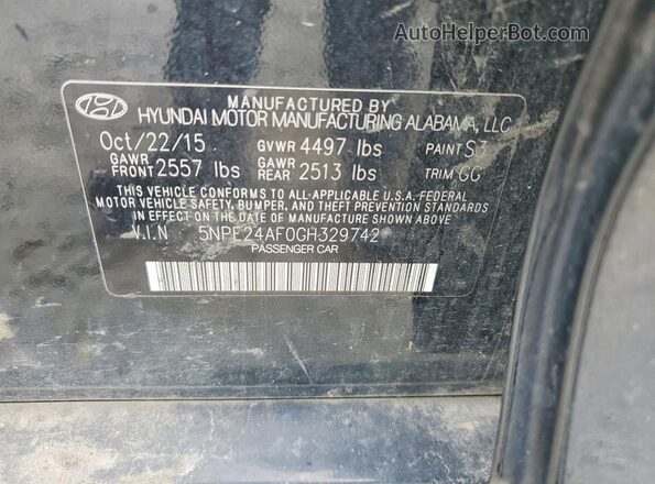 5NPE24AF0GH329742 2016 HYUNDAI SONATA Black Engine compartment view