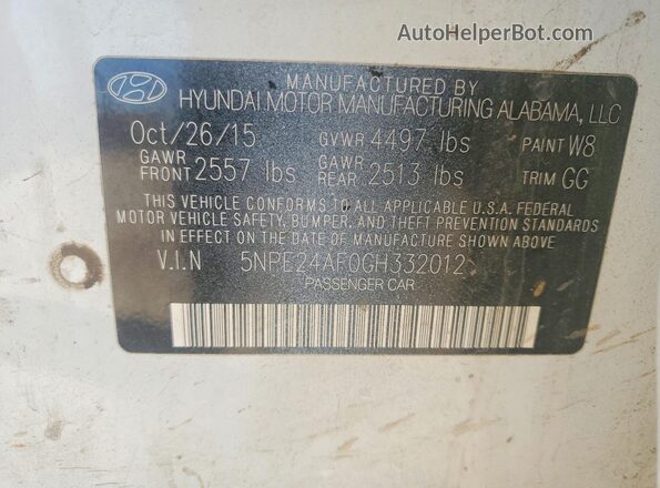 5NPE24AF0GH332012 2016 HYUNDAI SONATA Белый Вид подкапотного пространства