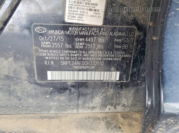 5NPE24AF0GH332110 2016 HYUNDAI SONATA Black Widok komory silnika