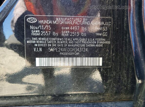 5NPE24AF0GH343124 2016 HYUNDAI SONATA Black Вид наклейки з VIN-кодом