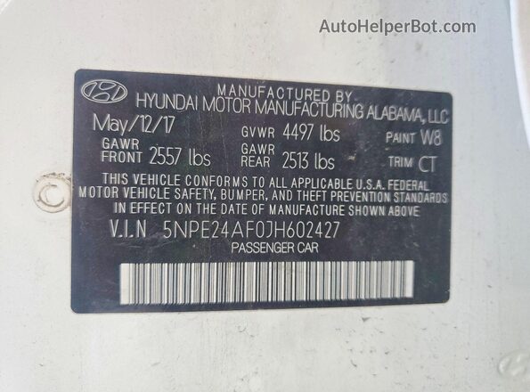 5NPE24AF0JH602427 2018 HYUNDAI SONATA White Շարժիչի բաժամունքի տեսք