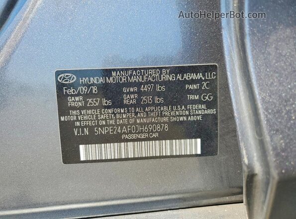 5NPE24AF0JH690878 2018 HYUNDAI SONATA Gray Вид наклейки з VIN-кодом