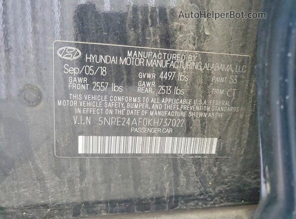 5NPE24AF0KH737022 2019 HYUNDAI SONATA Black Вид підкапотного простору