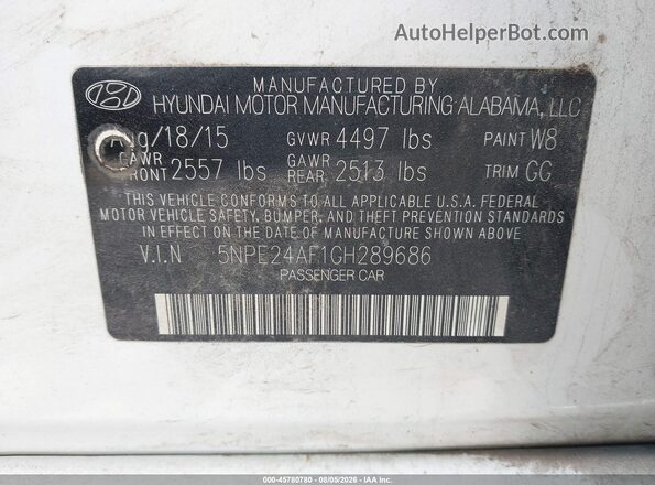 5NPE24AF1GH289686 2016 HYUNDAI SONATA Белый Вид подкапотного пространства