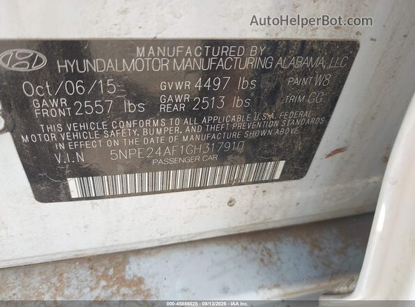 5NPE24AF1GH317910 2016 HYUNDAI SONATA White Շարժիչի բաժամունքի տեսք