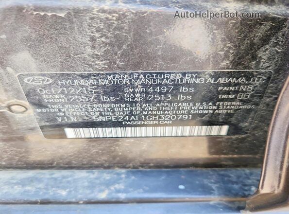 5NPE24AF1GH320791 2016 HYUNDAI SONATA Gray ძრავის განყოფილების ხედი