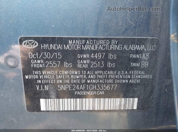 5NPE24AF1GH335677 2016 HYUNDAI SONATA Blue Widok komory silnika