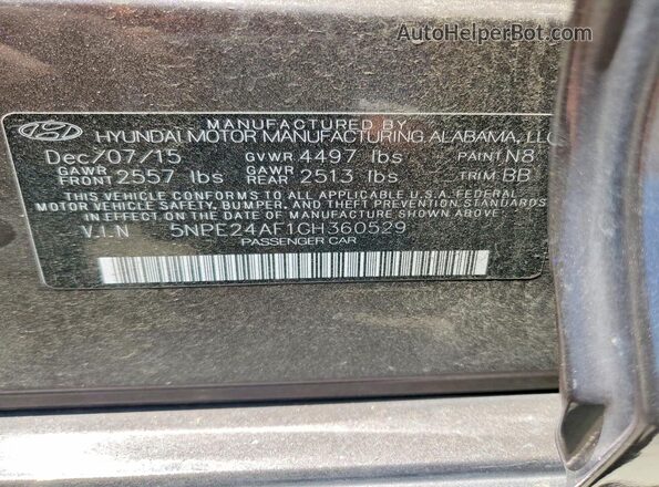 5NPE24AF1GH360529 2016 HYUNDAI SONATA Brown Вид підкапотного простору