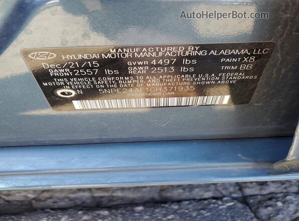 5NPE24AF1GH371935 2016 HYUNDAI SONATA Blue ძრავის განყოფილების ხედი