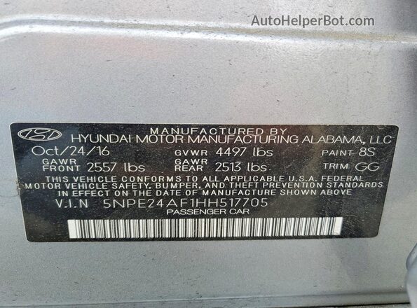 5NPE24AF1HH517705 2017 HYUNDAI SONATA Серебряный Вид подкапотного пространства