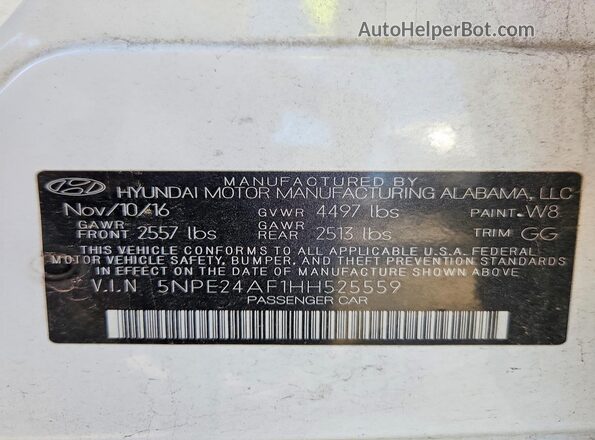 5NPE24AF1HH525559 2017 HYUNDAI SONATA White Vista del compartimento del motor