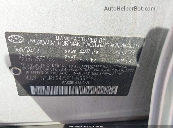 5NPE24AF1HH552552 2017 HYUNDAI SONATA Silver Вид підкапотного простору