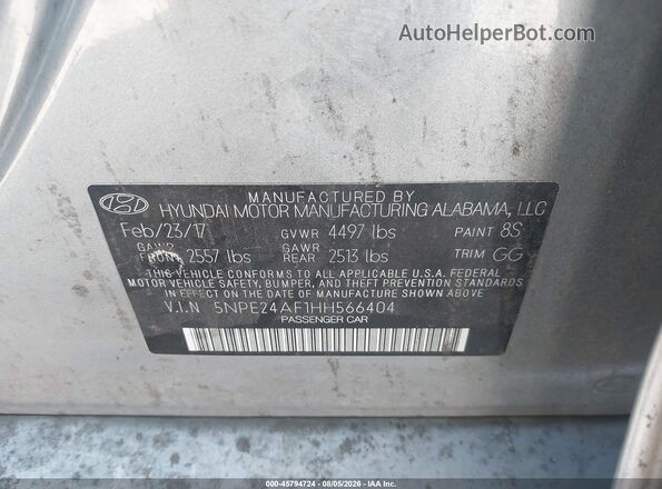 5NPE24AF1HH566404 2017 HYUNDAI SONATA Gray Vista del compartimento del motor
