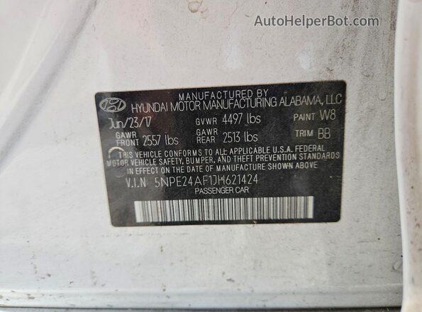 5NPE24AF1JH621424 2018 HYUNDAI SONATA Белый Вид подкапотного пространства