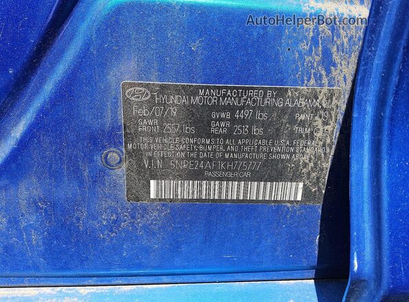 5NPE24AF1KH775777 2019 HYUNDAI SONATA Синий Вид подкапотного пространства