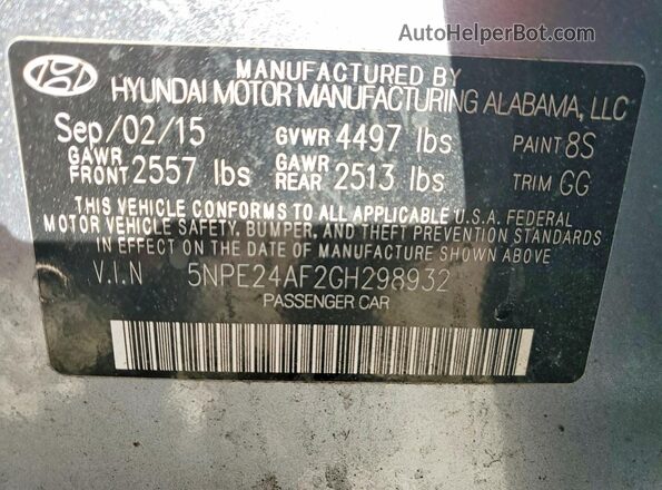 5NPE24AF2GH298932 2016 HYUNDAI SONATA Silver VIN sticker view