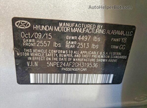 5NPE24AF2GH319536 2016 HYUNDAI SONATA Серебряный Вид наклейки с VIN-кодом