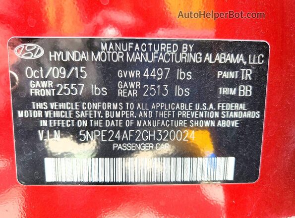 5NPE24AF2GH320024 2016 HYUNDAI SONATA Burgundy Engine compartment view