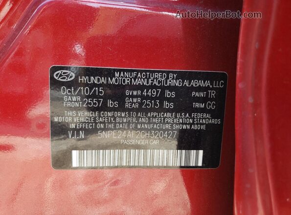 5NPE24AF2GH320427 2016 HYUNDAI SONATA Red Engine compartment view