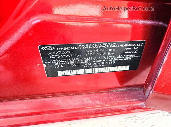 5NPE24AF2GH384418 2016 HYUNDAI SONATA Red 