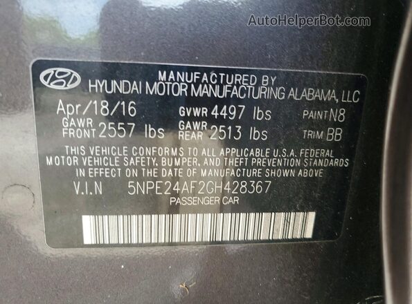 5NPE24AF2GH428367 2016 HYUNDAI SONATA Tan Widok komory silnika