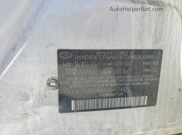5NPE24AF2HH574821 2017 HYUNDAI SONATA White Engine compartment view