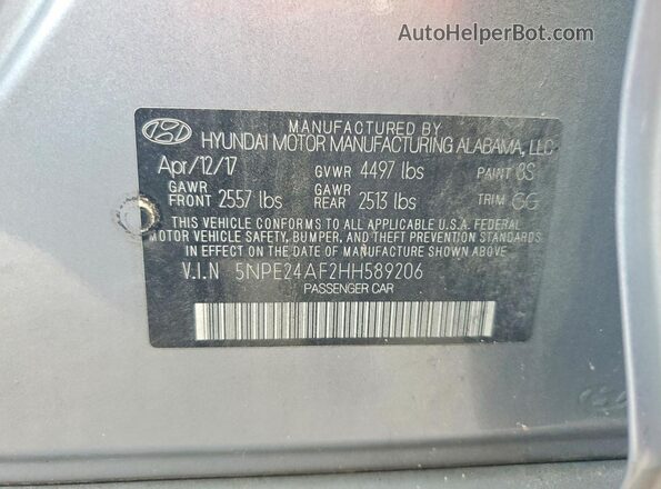 5NPE24AF2HH589206 2017 HYUNDAI SONATA Silver Շարժիչի բաժամունքի տեսք