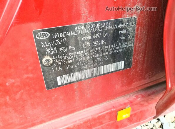 5NPE24AF2JH599935 2018 HYUNDAI SONATA Red Vista del compartimento del motor