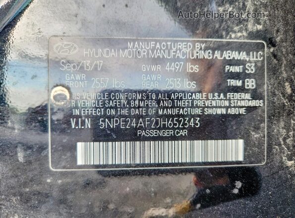 5NPE24AF2JH652343 2018 HYUNDAI SONATA Black Vista del compartimento del motor
