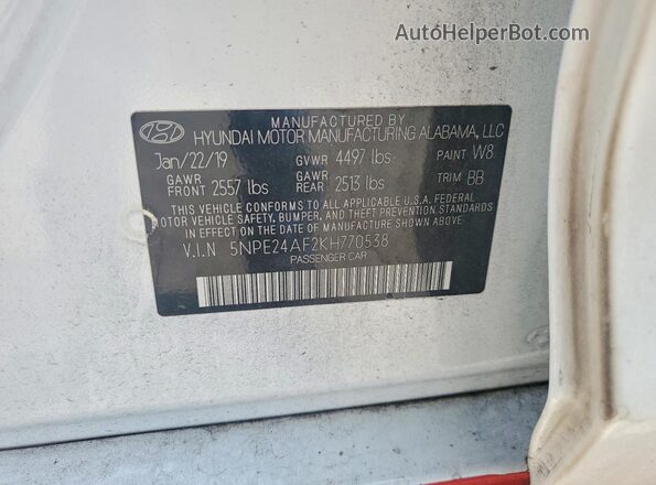 5NPE24AF2KH770538 2019 HYUNDAI SONATA White Engine compartment view
