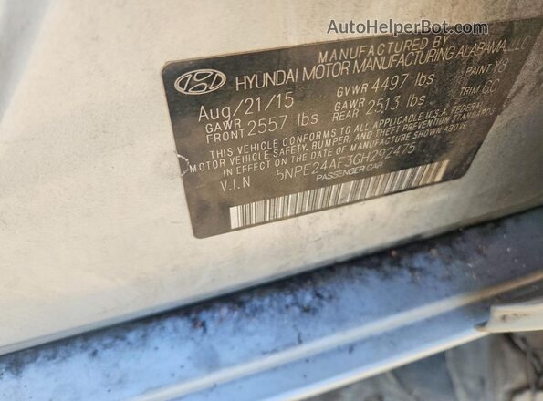 5NPE24AF3GH292475 2016 HYUNDAI SONATA Gray Շարժիչի բաժամունքի տեսք